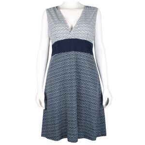 Patagonia Dress Women's XS Margo Organic Cotton Blue Cream V Neck Knee Length